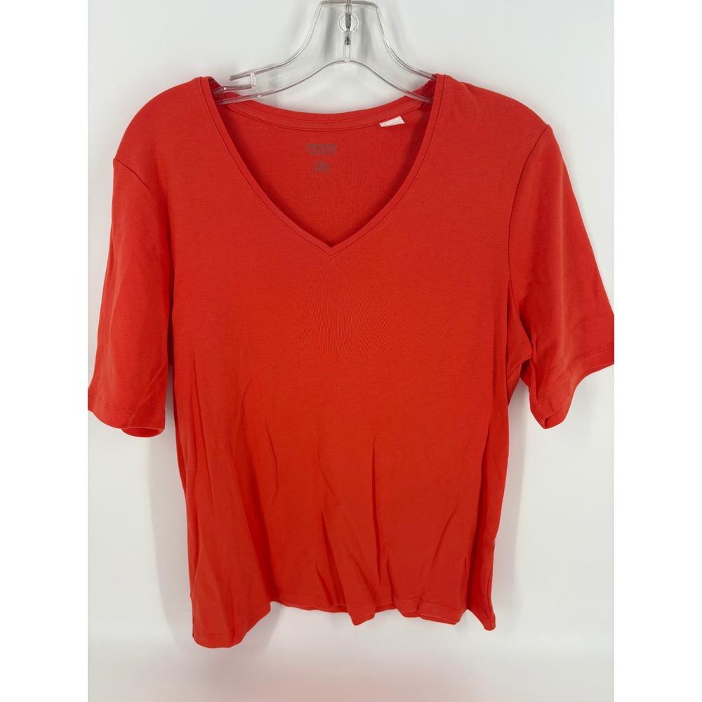 Chico's True Color Tees Red Cotton‎ Blend V Neck Short Sleeve Top